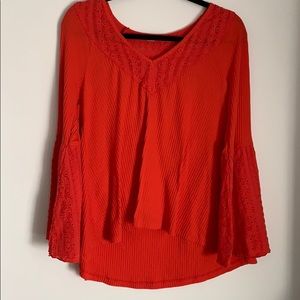 Free People Red Bell Sleeve Top size S